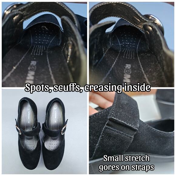 Black MaryJane Pumps Romika Size EU 41 US 10-10.5 Suede Leather Sport Wedge Heel - Picture 11 of 14